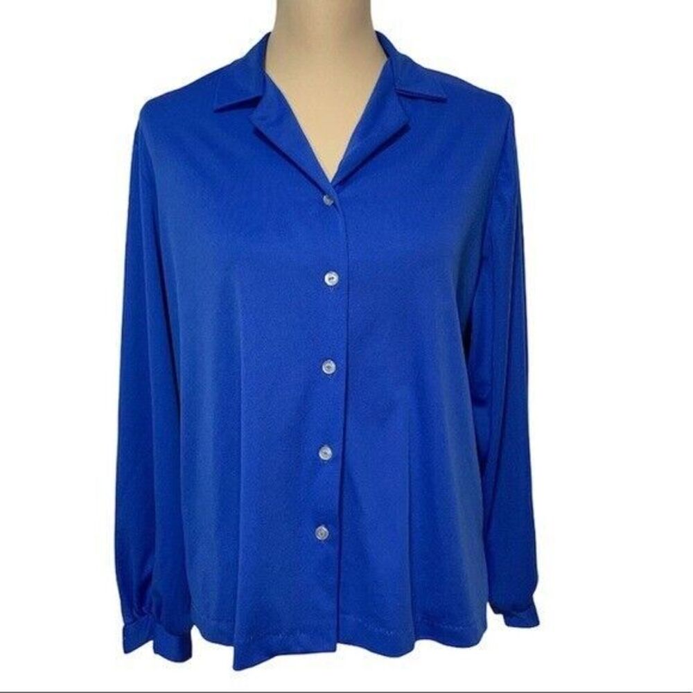 Vintage Blair Women Top Shirt Navy Blue Medium Button Down